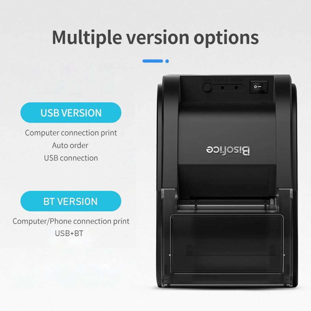 Bisofice Desktop 58mm Thermal Receipt Printer Wireless Barcode Printer USB+BT Connections with 1 Roll Paper Inside Support ESC Command Cashbox Connecting Compatible with Windows Android iOS System for Supermarket Retail Store