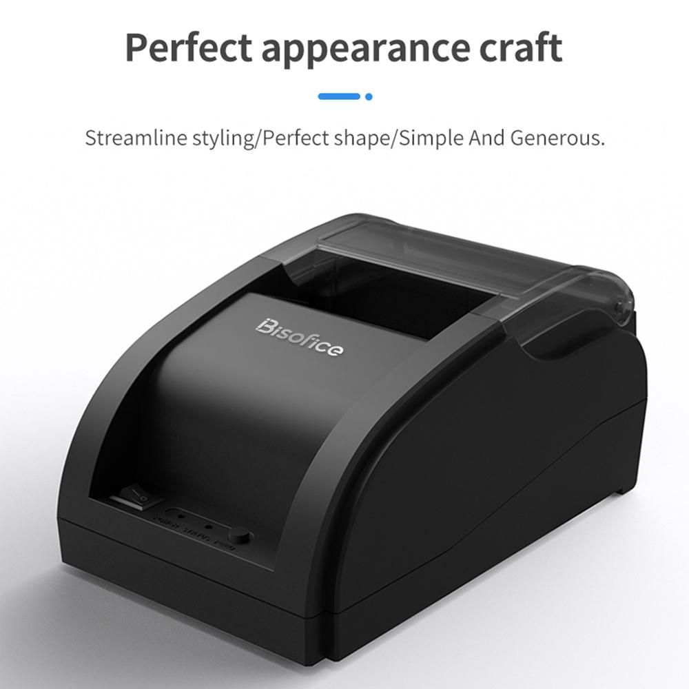 Bisofice Desktop 58mm Thermal Receipt Printer Wireless Barcode Printer USB+BT Connections with 1 Roll Paper Inside Support ESC Command Cashbox Connecting Compatible with Windows Android iOS System for Supermarket Retail Store