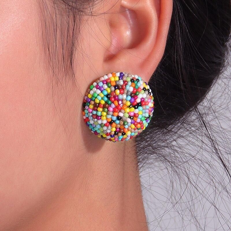 New Colorful Vintage Tiny Bead Bohemian Stud Earrings For Women Handmade Ball Black White Wedding Party Daily Jewelry Earrings