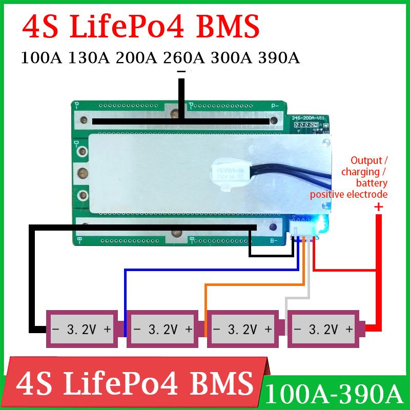 4S 12V 100A 130A 200A 260A 300A 390A BMS LifePo4 Lithium Protection Board Balance High Current Motorcycle Car Start RV Inverter-200A