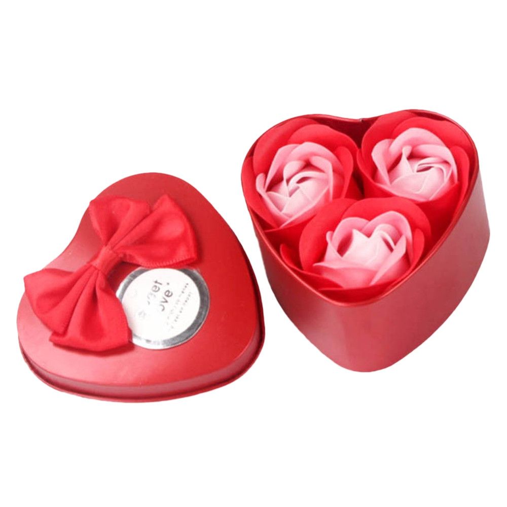 3Pcs Heart Scented Bath Body Petal Rose Flower Soap Wedding Decoration Gift Red
