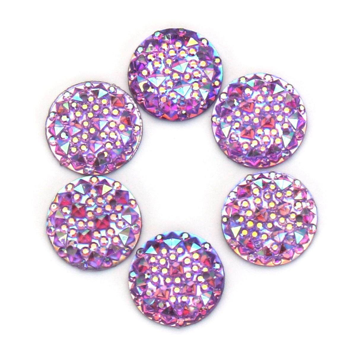 100PCS 14mm Crystal AB Resin Rhinestones Flat Back Beads Round Circle Shape Sew On 2 Hole For Clothes Dress Crafts ZZ72 Not Specified