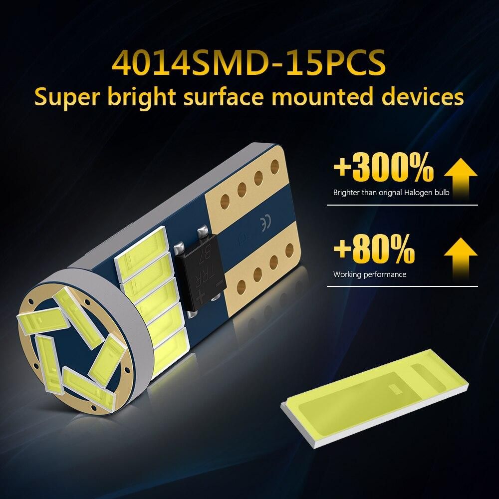 10pcs Canbus T10 W5W 168 194 LED Bulbs 15SMD 4014 Chips No Error Car License Plate Lights Reading Map Dome Lamp 12V 6000K White