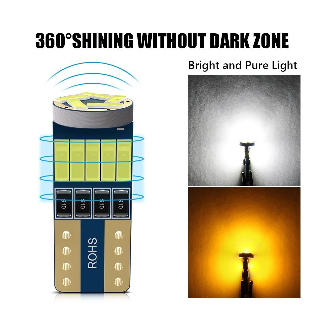 10pcs Canbus T10 W5W 168 194 LED Bulbs 15SMD 4014 Chips No Error Car License Plate Lights Reading Map Dome Lamp 12V 6000K White