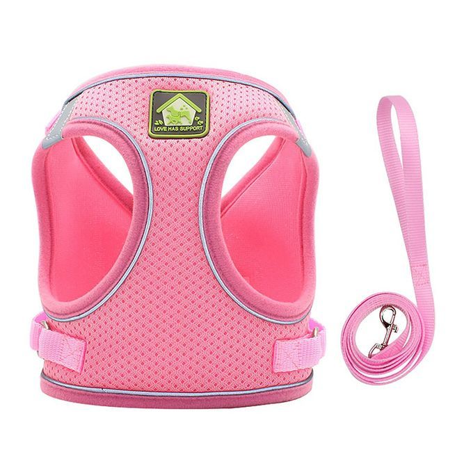 Nylon Mesh  At Harness Refle Tive Dog Vest Harness & Leash Set For Walking-pink-L