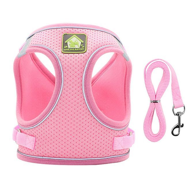 Nylon Mesh  At Harness Refle Tive Dog Vest Harness & Leash Set For Walking-pink-L