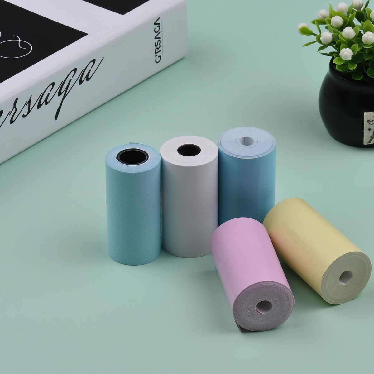 5pcs Color Thermal Paper Roll Set 57x30mm/2.17x1.18in Photo Picture Receipt Memo Printing Compatible with Peripage/Paperang Pocket Printer Instant Photo Printer