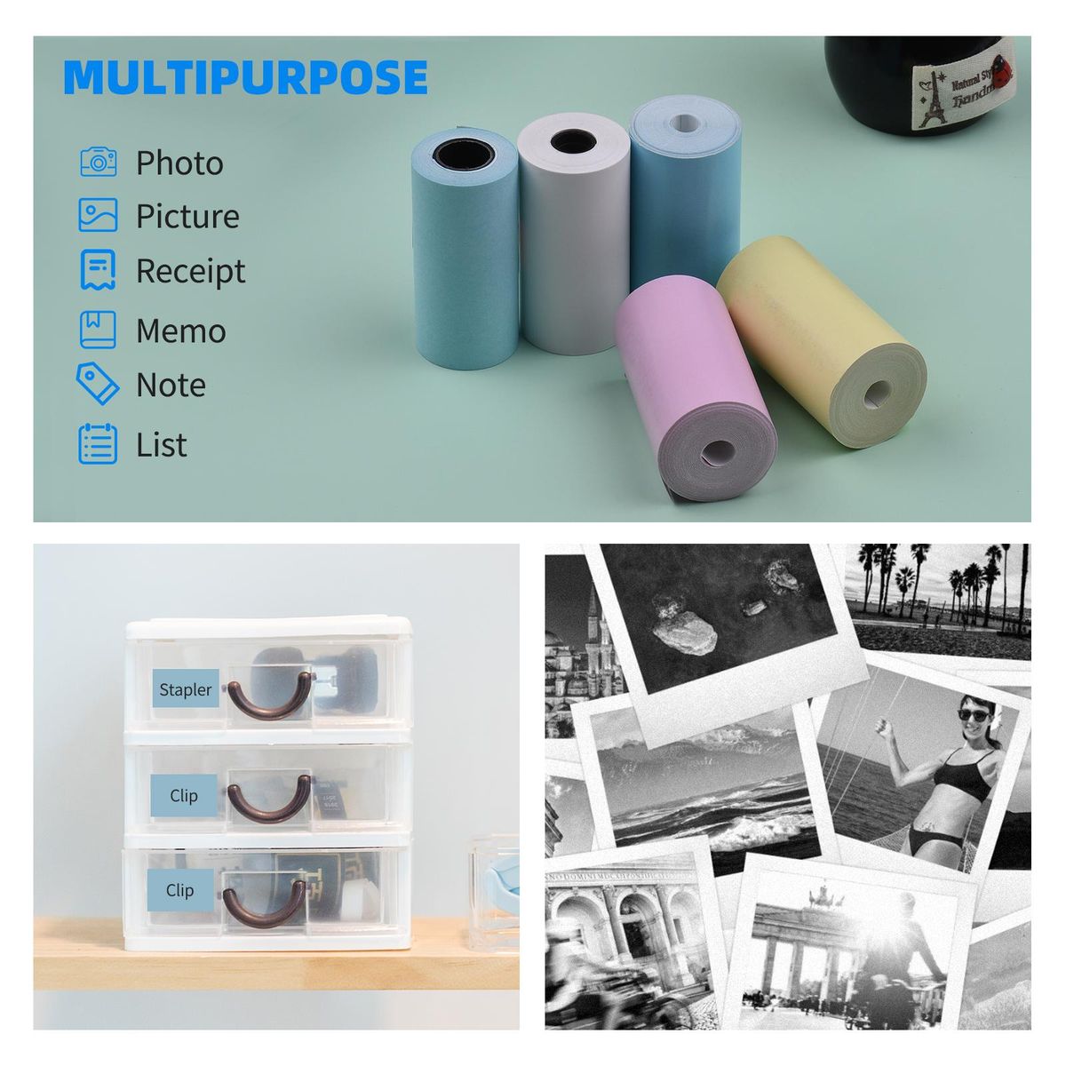 5pcs Color Thermal Paper Roll Set 57x30mm/2.17x1.18in Photo Picture Receipt Memo Printing Compatible with Peripage/Paperang Pocket Printer Instant Photo Printer