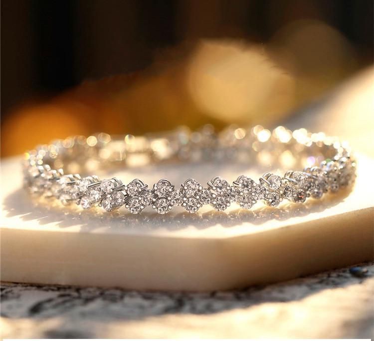 1PC Roman Style Ladies Crystal Diamond Bracelet Gift Silver