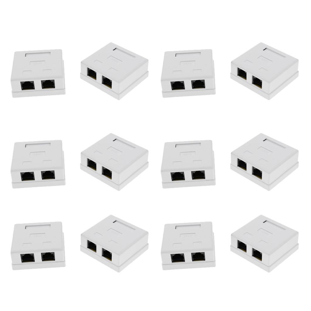 12x Cat6 Dual Port Surface Mount Outlet Box  Front Panel & Backbox