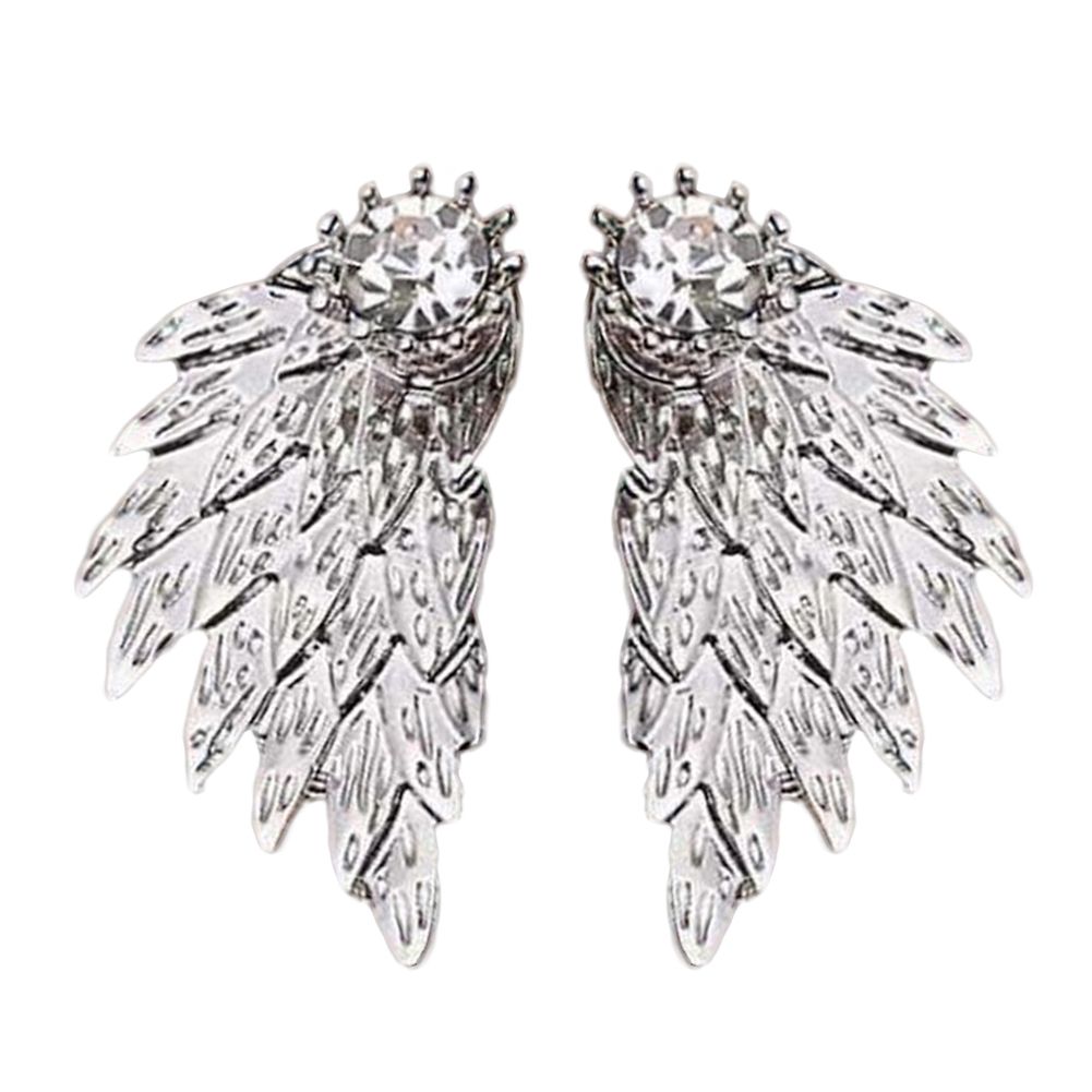 Women Vintage Angel Wings Rhinestone Ear Jacket-Silver