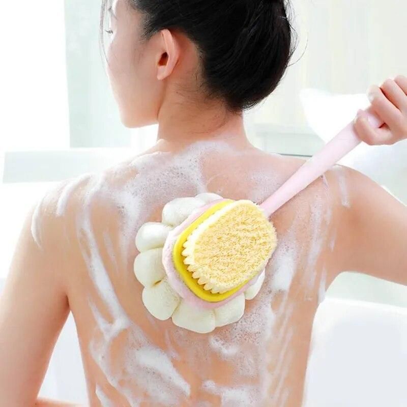 1Pc Pink Sponge Long Soft Hair Bath Brush Doubleside Rub Shower Brush Back Scrubber Exfoliating Tool