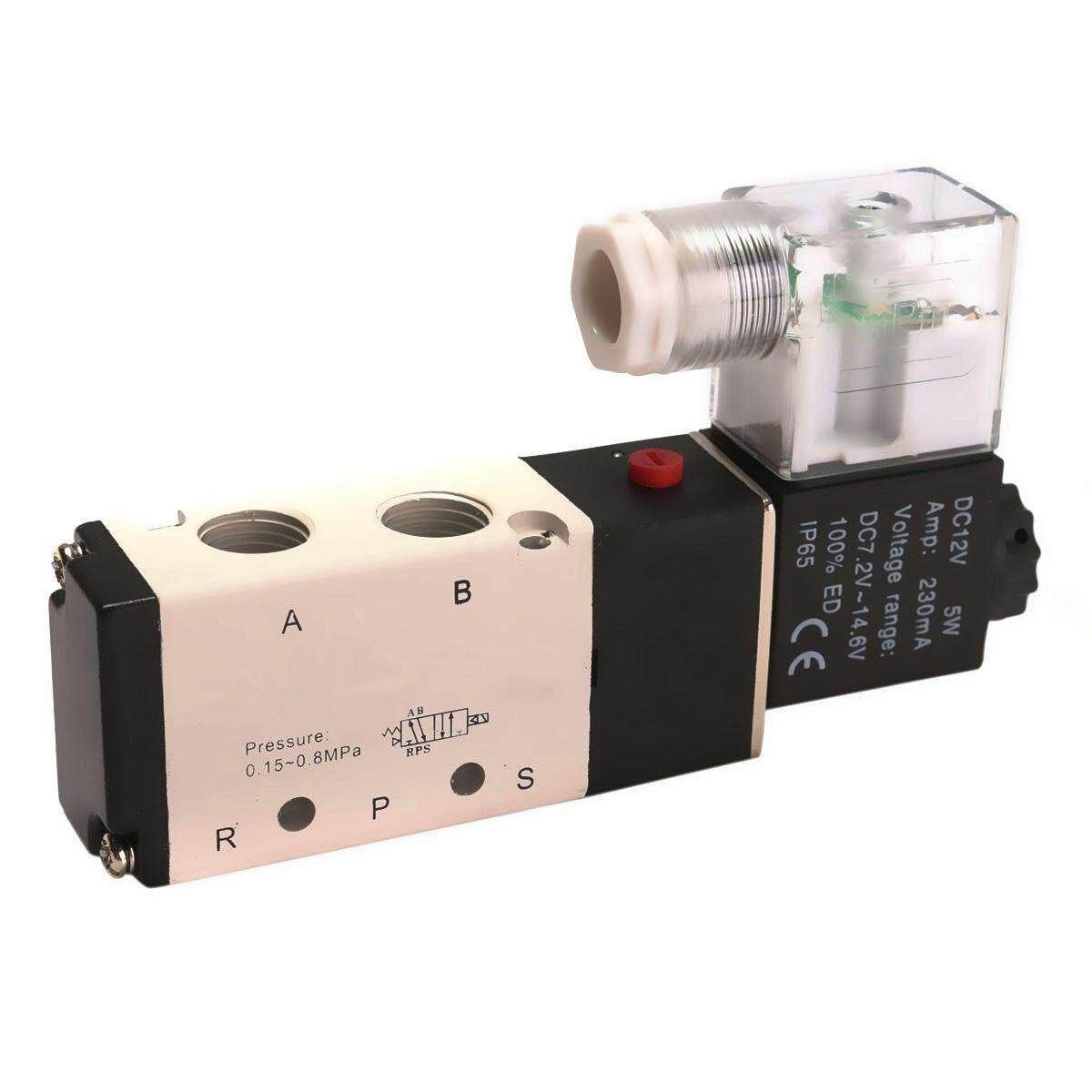 12V 5 Way 2 Position Pneumatic Control Aluminum Electric Solenoid Air Valve
