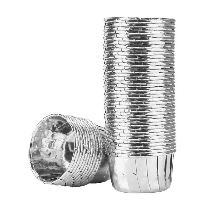 50x Foil Cup Cake Cases Cupcake Muffin Paper Baking Cups Silver