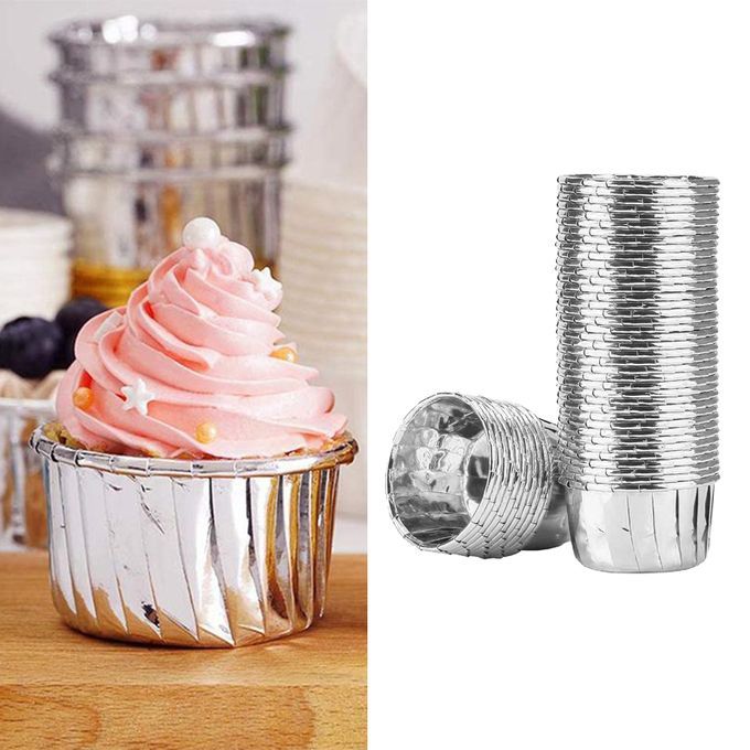 50x Foil Cup Cake Cases Cupcake Muffin Paper Baking Cups Silver