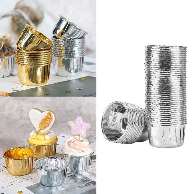 50x Foil Cup Cake Cases Cupcake Muffin Paper Baking Cups Silver