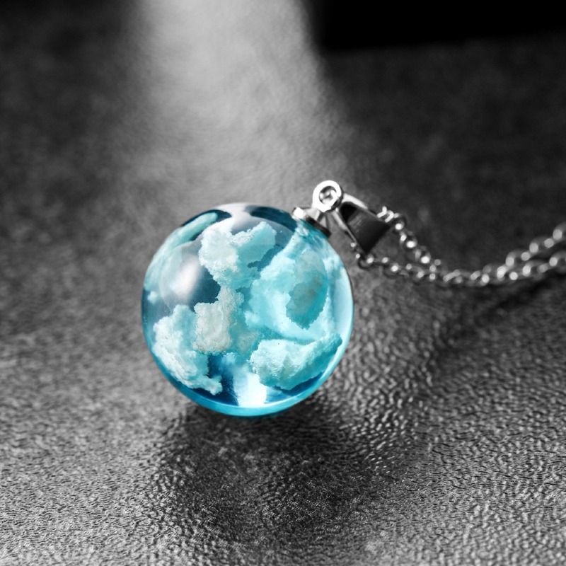 Silver White Clouds & Blue Sky Silver Necklace