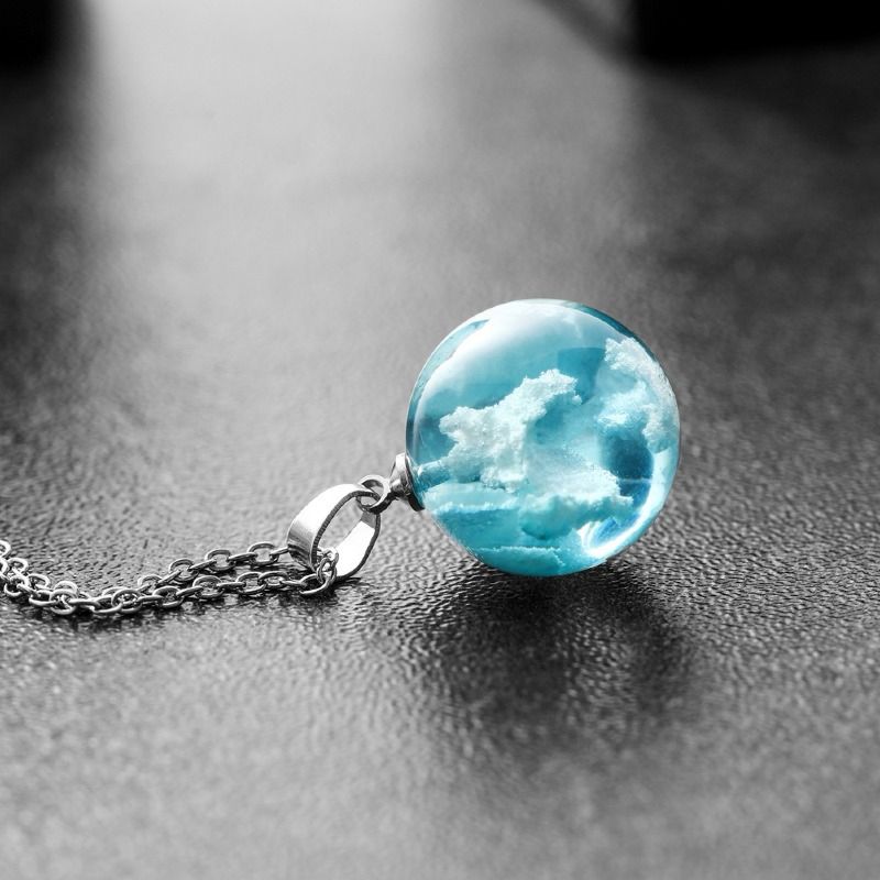 Silver White Clouds & Blue Sky Silver Necklace