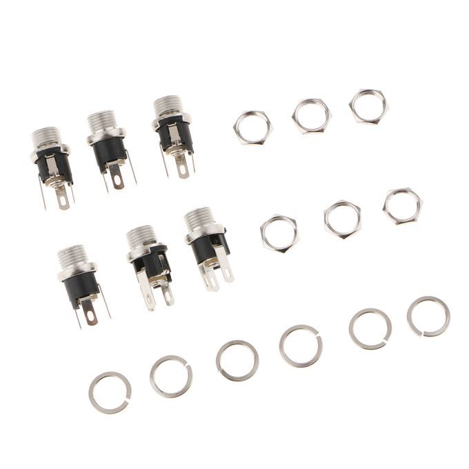 6Pieces DC Power Jack Socket Female Panel Mount Connector 5.5 X 2.1 Mm