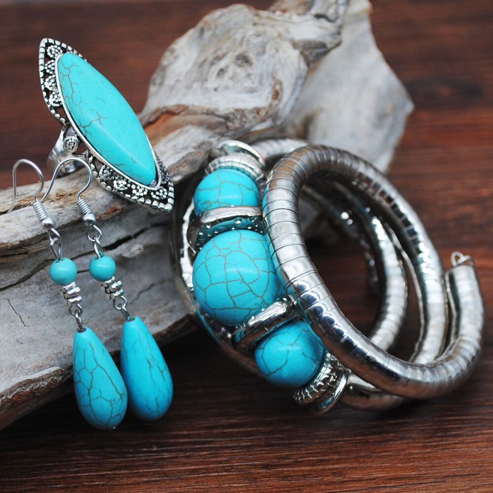 Vintage Turquoise Water Drop Pendant Earrings Ethnic