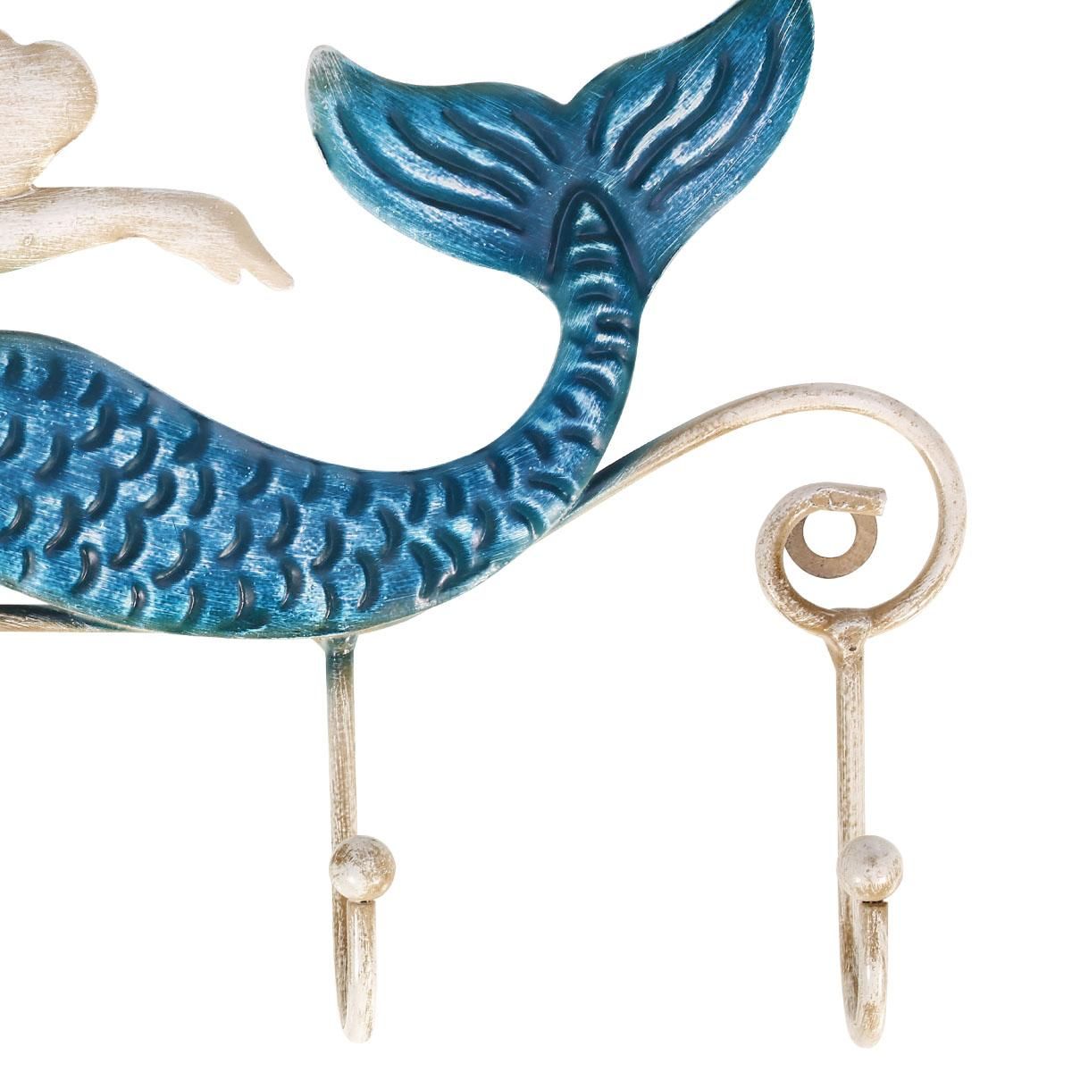 Tooarts Iron Mermaid Wall Hanger Iron Wall Hook 4 Hooks for Coats Towels Bags Wall Mount Clothes Holder Screws Included
