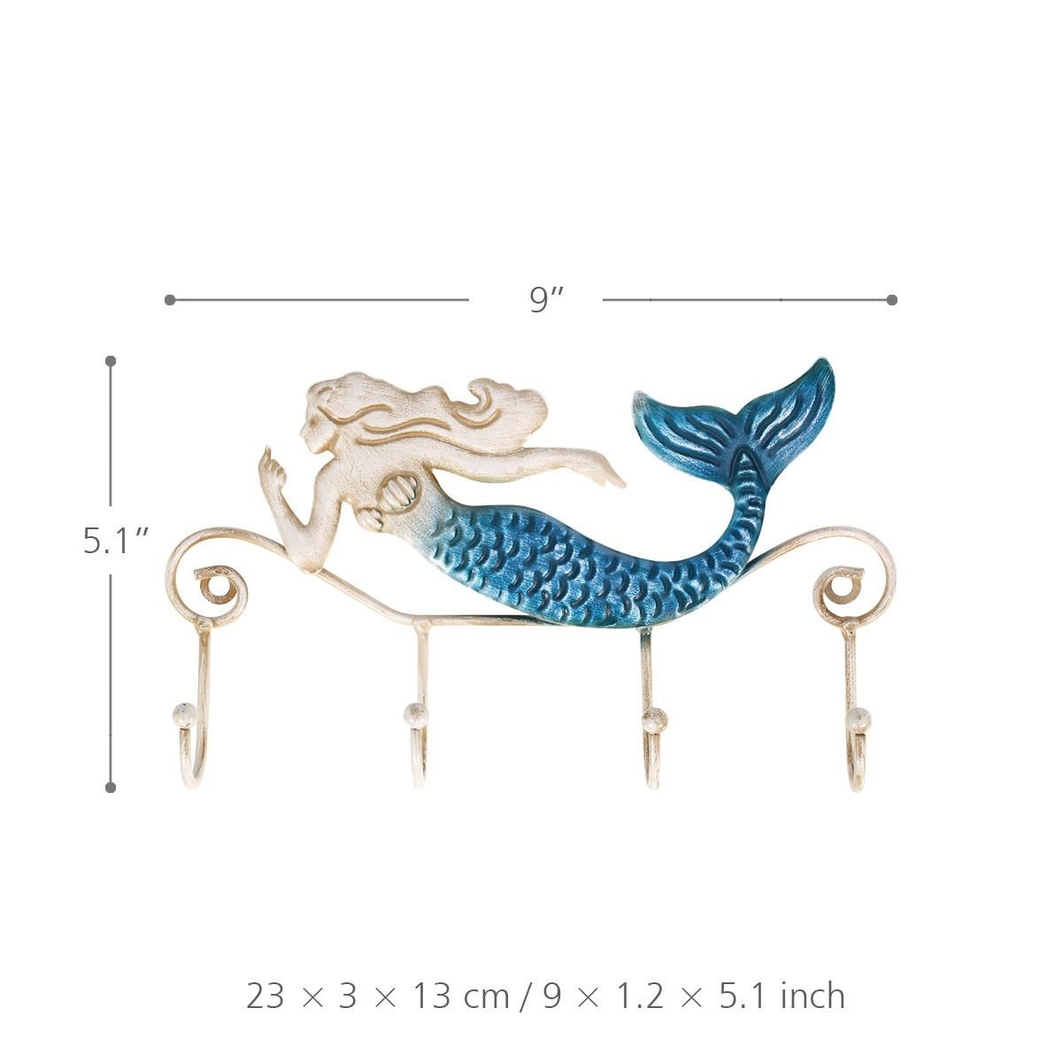 Tooarts Iron Mermaid Wall Hanger Iron Wall Hook 4 Hooks for Coats Towels Bags Wall Mount Clothes Holder Screws Included