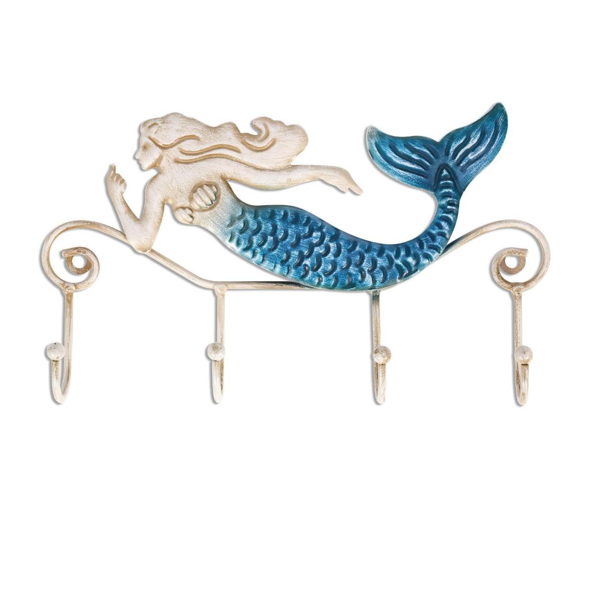 Tooarts Iron Mermaid Wall Hanger Iron Wall Hook 4 Hooks for Coats Towels Bags Wall Mount Clothes Holder Screws Included