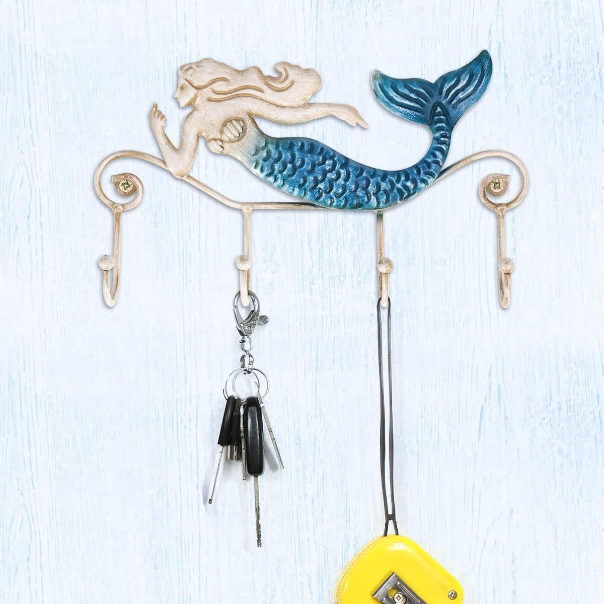 Tooarts Iron Mermaid Wall Hanger Iron Wall Hook 4 Hooks for Coats Towels Bags Wall Mount Clothes Holder Screws Included