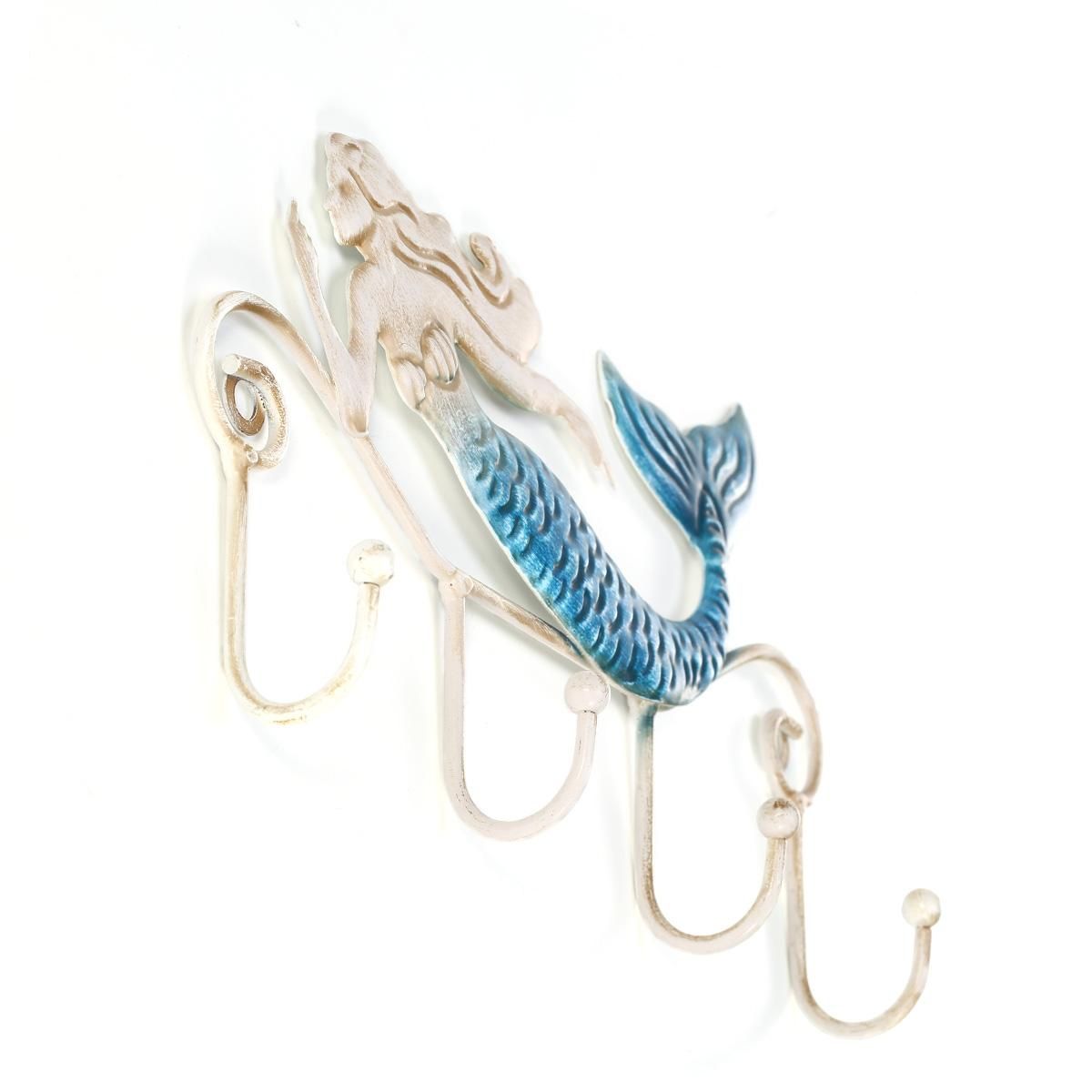 Tooarts Iron Mermaid Wall Hanger Iron Wall Hook 4 Hooks for Coats Towels Bags Wall Mount Clothes Holder Screws Included