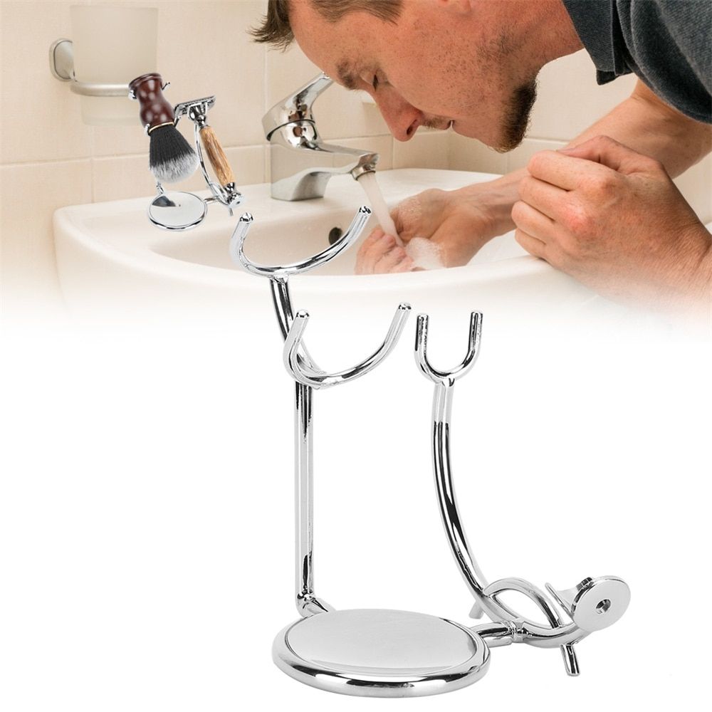 Manual  Holder Brush Soap Bowl Stand Multifunction Shaving Depilation Tools Metal Storage Rack Bathroom Supplies-Silver