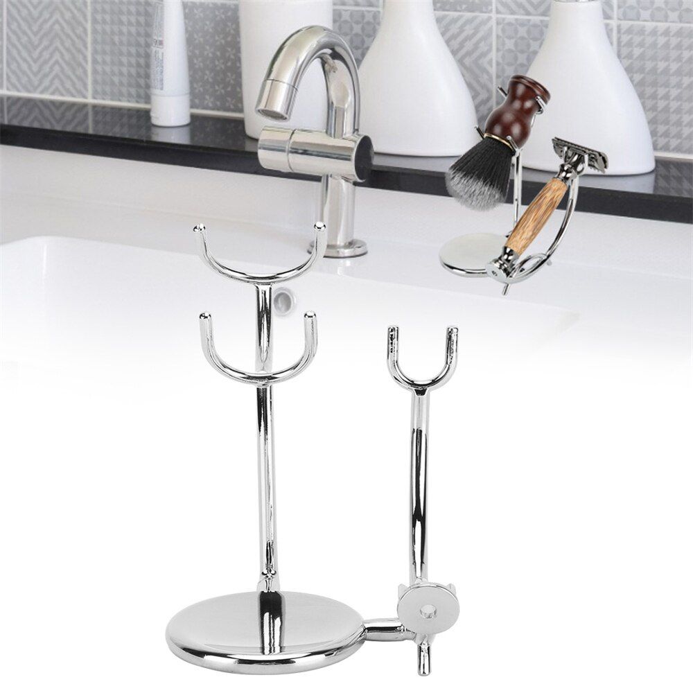 Manual  Holder Brush Soap Bowl Stand Multifunction Shaving Depilation Tools Metal Storage Rack Bathroom Supplies-Silver