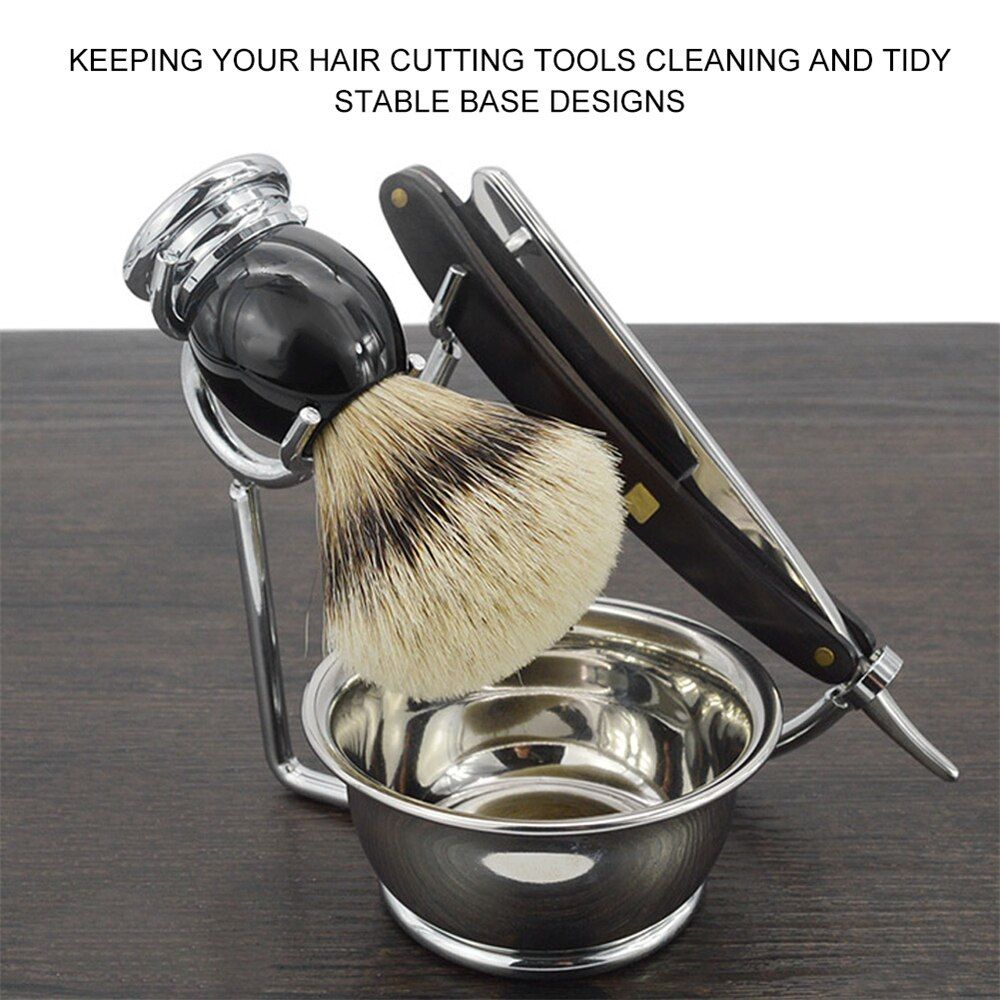 Manual  Holder Brush Soap Bowl Stand Multifunction Shaving Depilation Tools Metal Storage Rack Bathroom Supplies-Silver