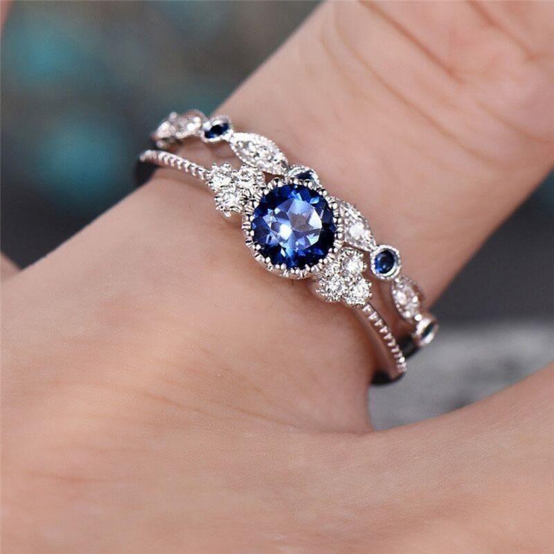 2Pcs/Set Women Cubic Zirconia Inlaid Stackable Finger-Pink