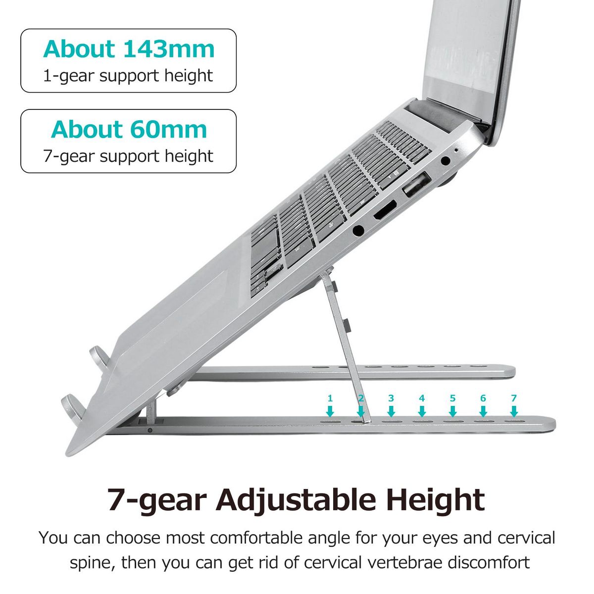 7-gear Adjustable Laptop Stand Portable Folding Aluminum Alloy Non-slip Laptop Tablet Bracket Stable Structure Silver