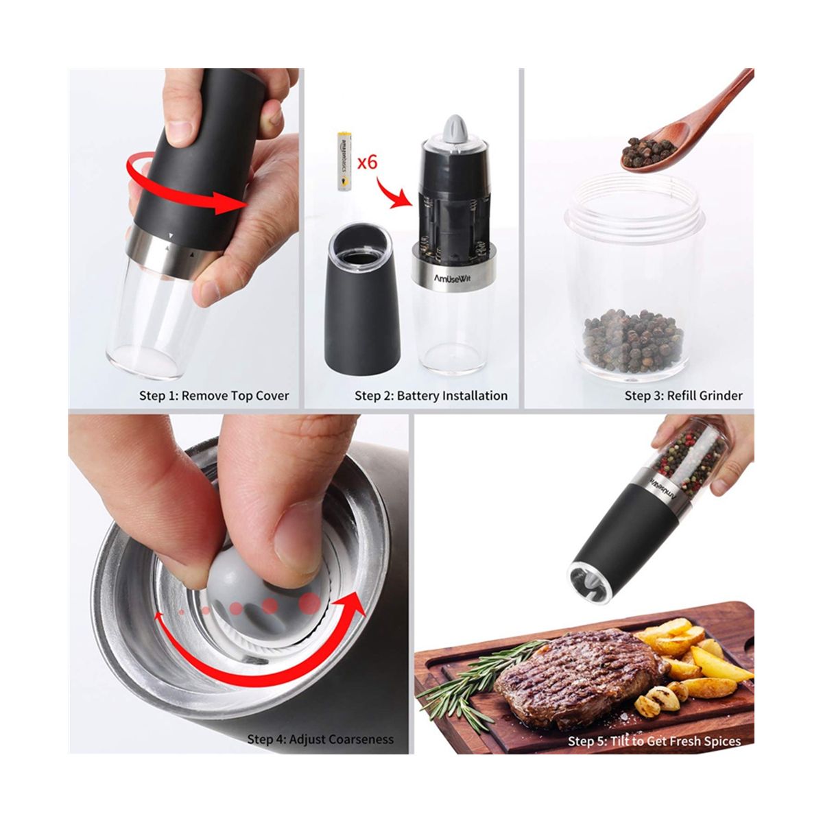 Electric Pepper Grinder Automatic Gravity Induction Salt