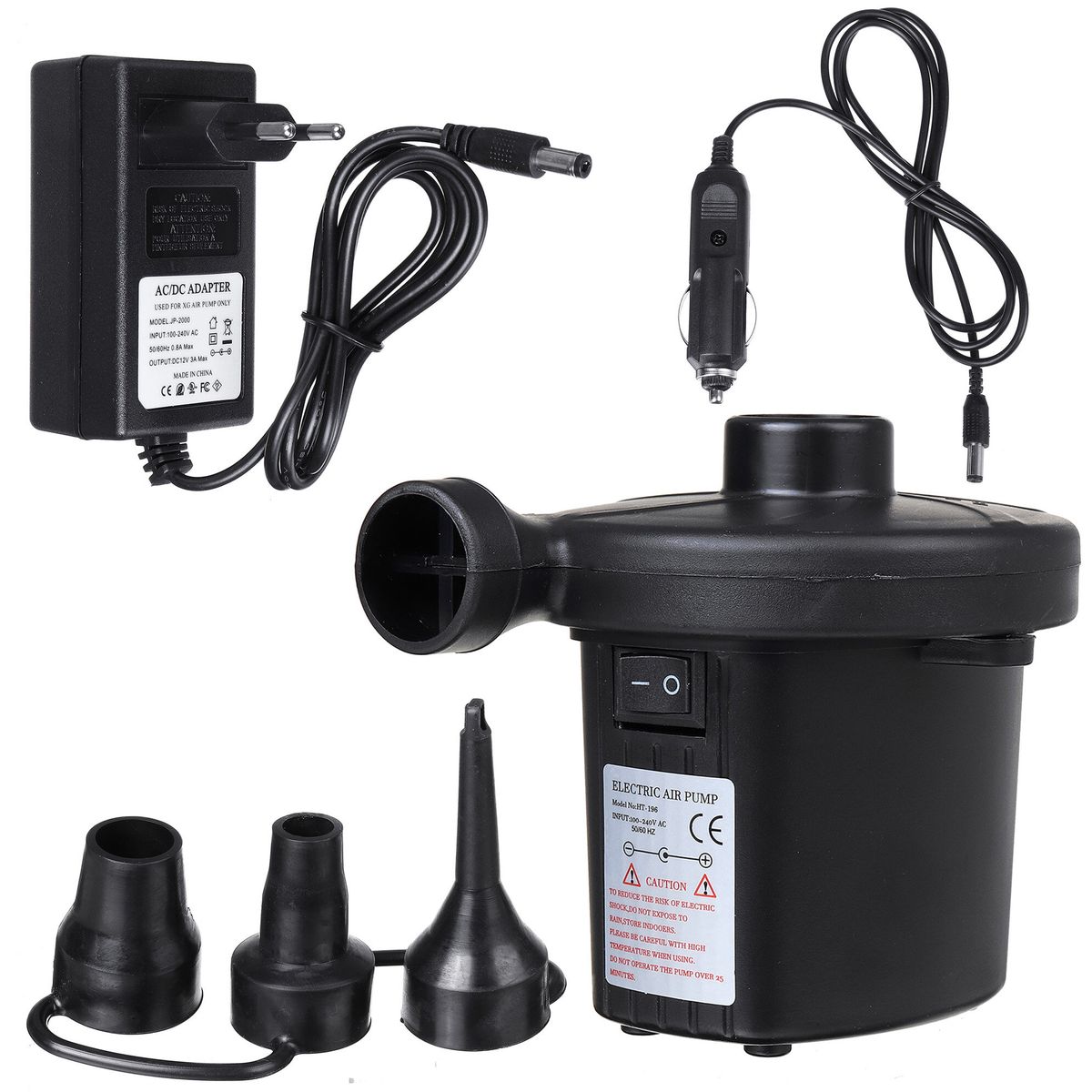 Portable Electric Air Pump Car & Household Air Pump For Air Bed Inflating Black