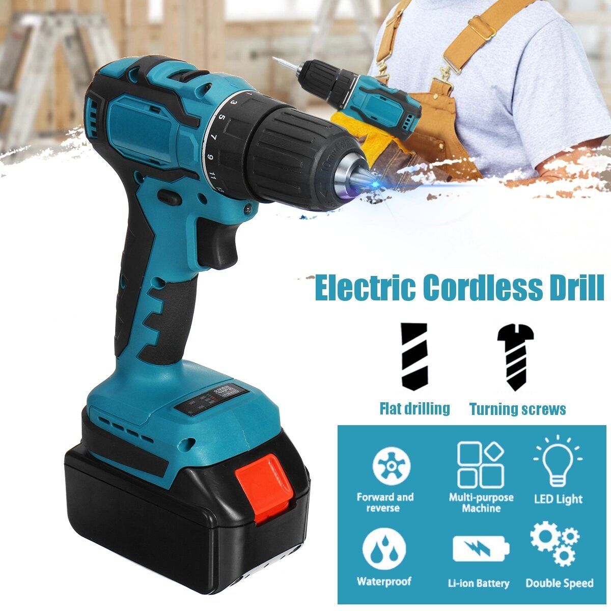 180Nm Torque 10000mAh Li-Ion Cordless Powerful Brushless Drill 10mm Chuck LED Lighting 1/2