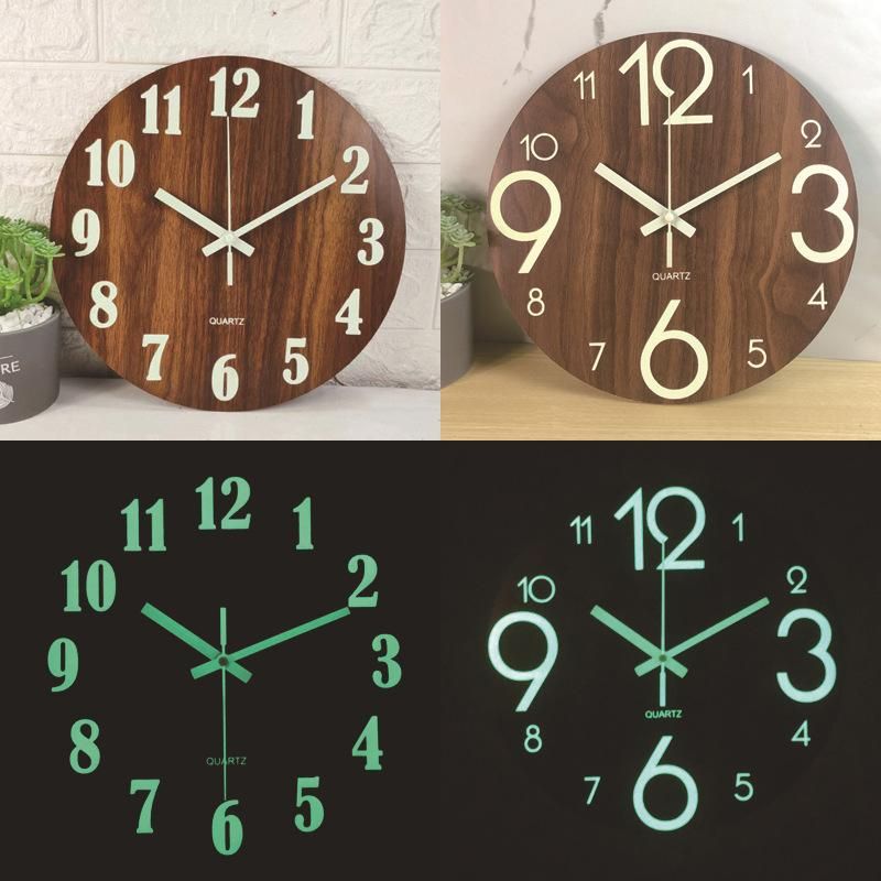 Wooden board luminous wall clock wooden fluorescent clock watch silent bedroom luminous street stall MDF product creativity 30CM Wooden board luminous - creative large characters