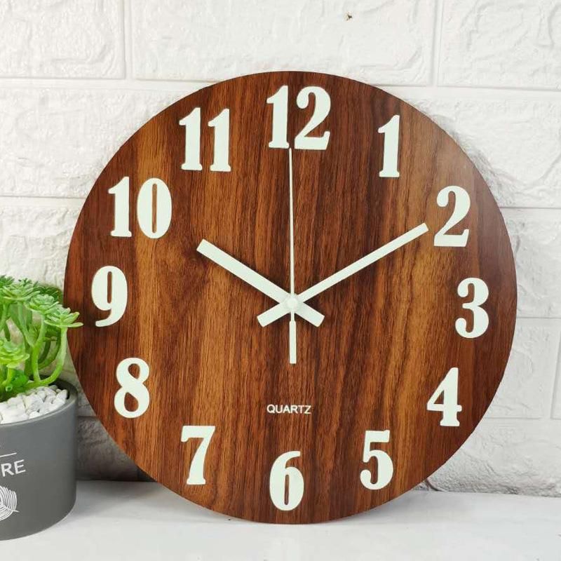 Wooden board luminous wall clock wooden fluorescent clock watch silent bedroom luminous street stall MDF product creativity 30CM Wooden board luminous - creative large characters