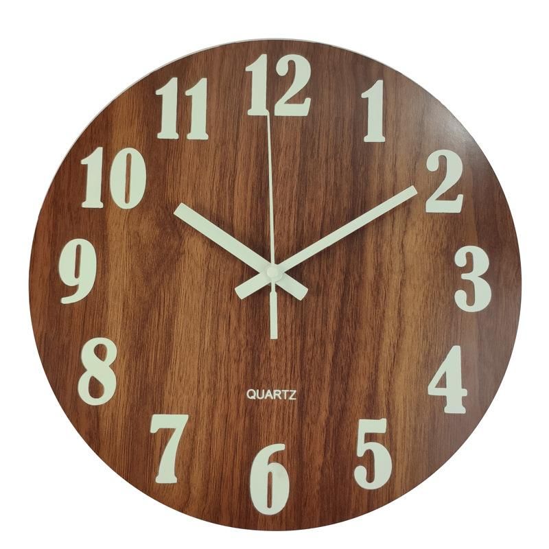 Wooden board luminous wall clock wooden fluorescent clock watch silent bedroom luminous street stall MDF product creativity 30CM Wooden board luminous - creative large characters