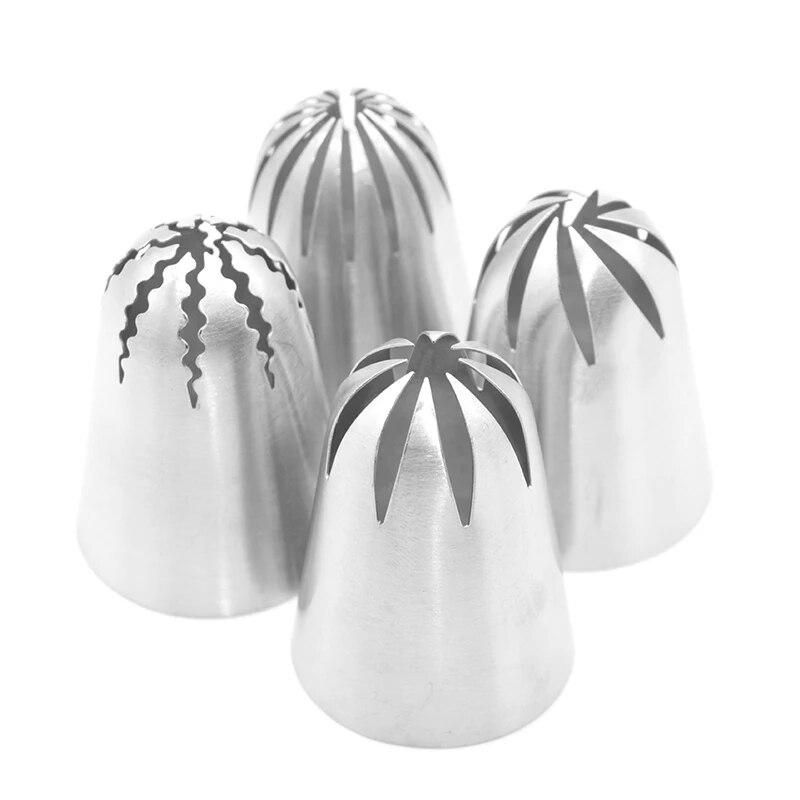 4Pcs Cake Piping Tips Decorating Mouth Set Spherical Stainless Steel Plastic Baking Nozzle Tool