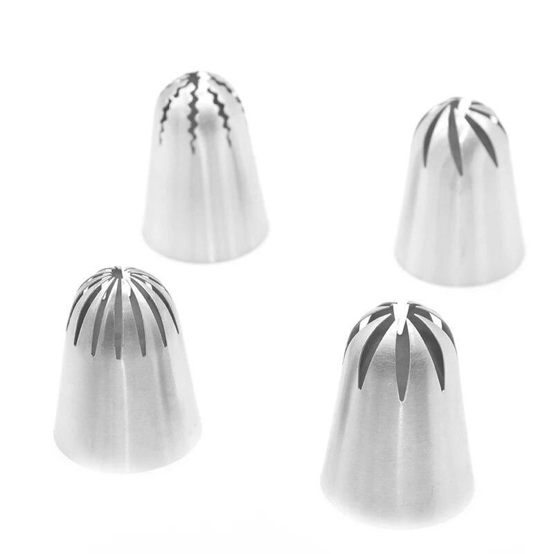 4Pcs Cake Piping Tips Decorating Mouth Set Spherical Stainless Steel Plastic Baking Nozzle Tool