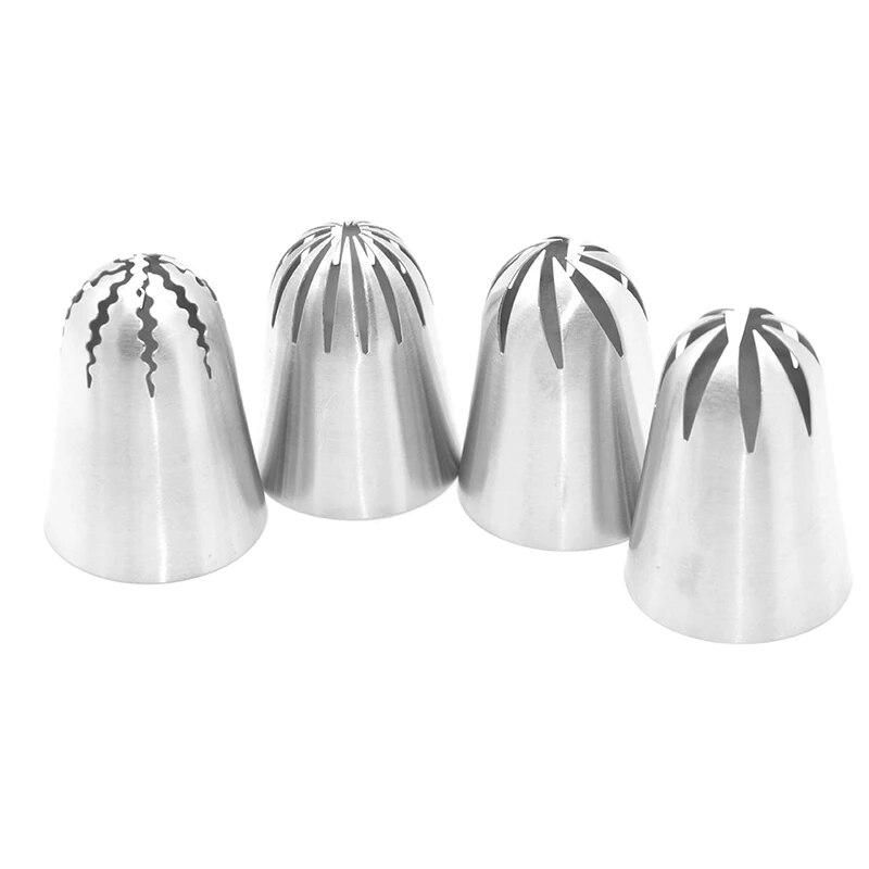 4Pcs Cake Piping Tips Decorating Mouth Set Spherical Stainless Steel Plastic Baking Nozzle Tool