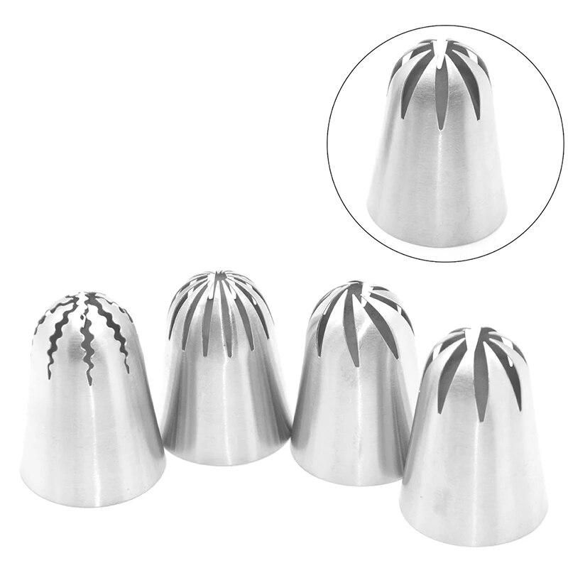 4Pcs Cake Piping Tips Decorating Mouth Set Spherical Stainless Steel Plastic Baking Nozzle Tool