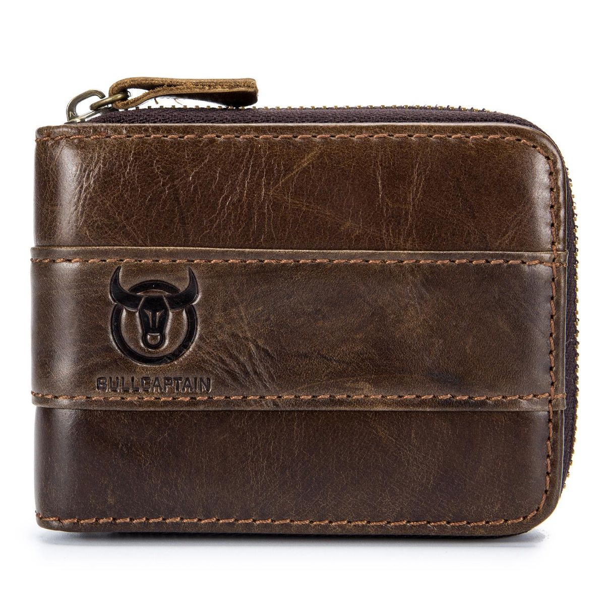 Leather Bifold Zipper Wallet for Men Travel Purse Pouch Gift