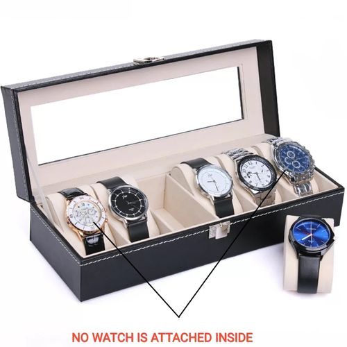 6 Slot Leather Watch Box Display Case Organizer