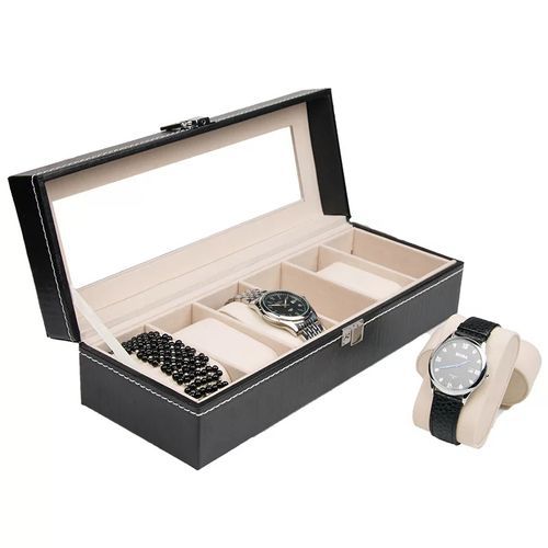6 Slot Leather Watch Box Display Case Organizer