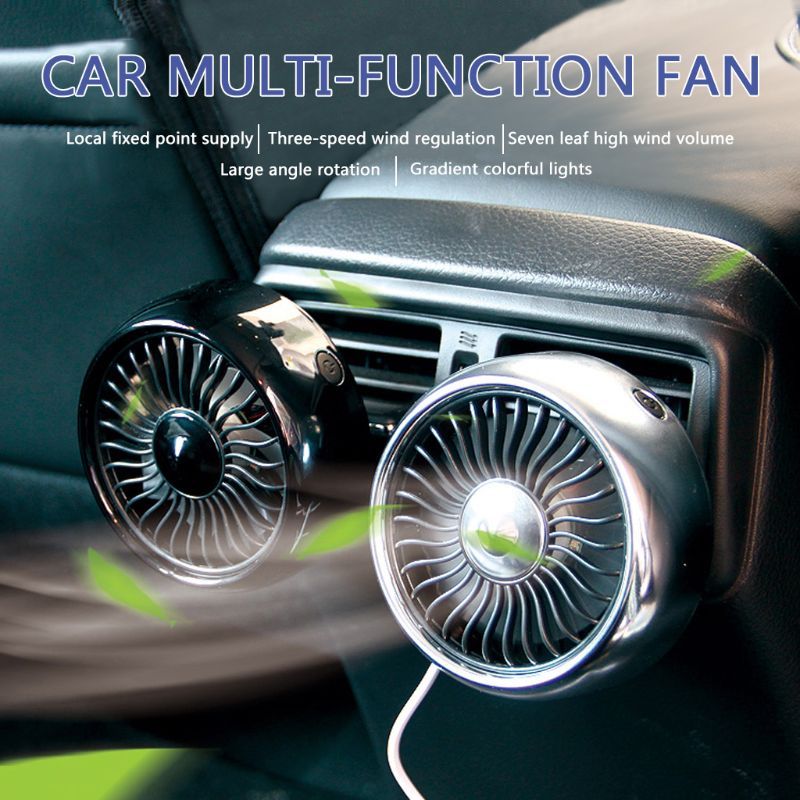 Electric Car Fan 3 Speed Adjustment USB Dual Head Car Auto
