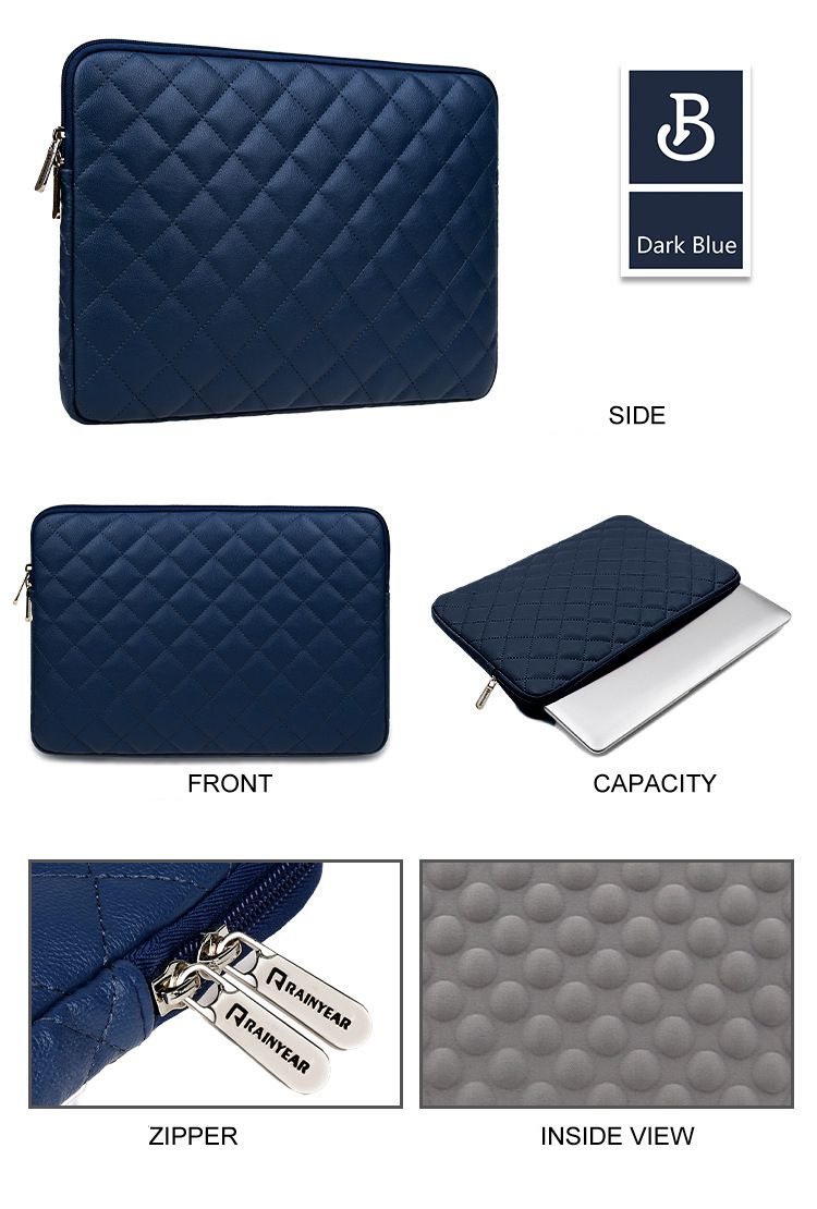 14 Inch Laptop Sleeve Diamond PU Leather Case-Navy