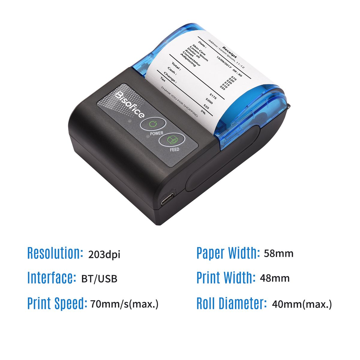 Portable Mini Thermal Receipt Printer 2Inch Wireless USB58mm